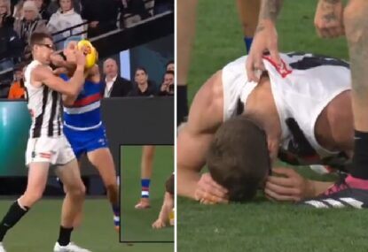 Lobb learns fate for Cox 'punch' as footy world reacts to 'terrible' pro-Pies umpiring